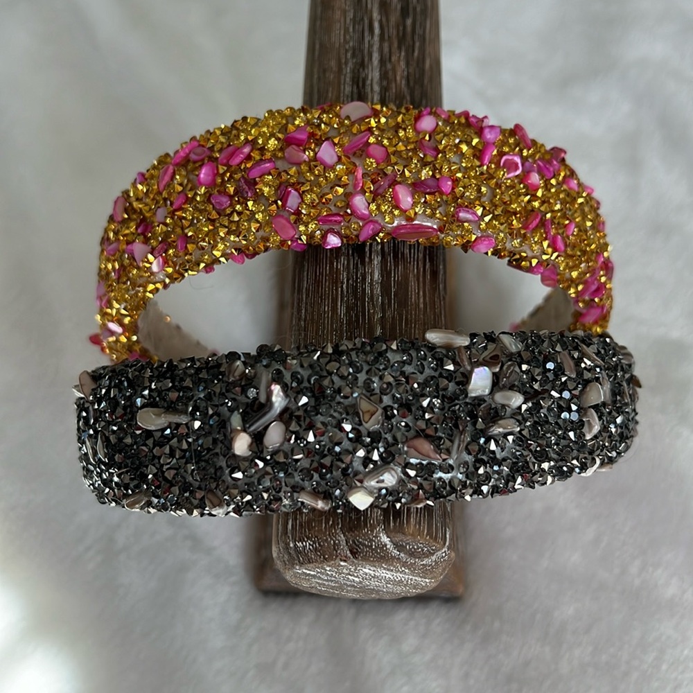 Embellished Pink & Gold and Black Crystal Headbands - Women’s Hair Accessories